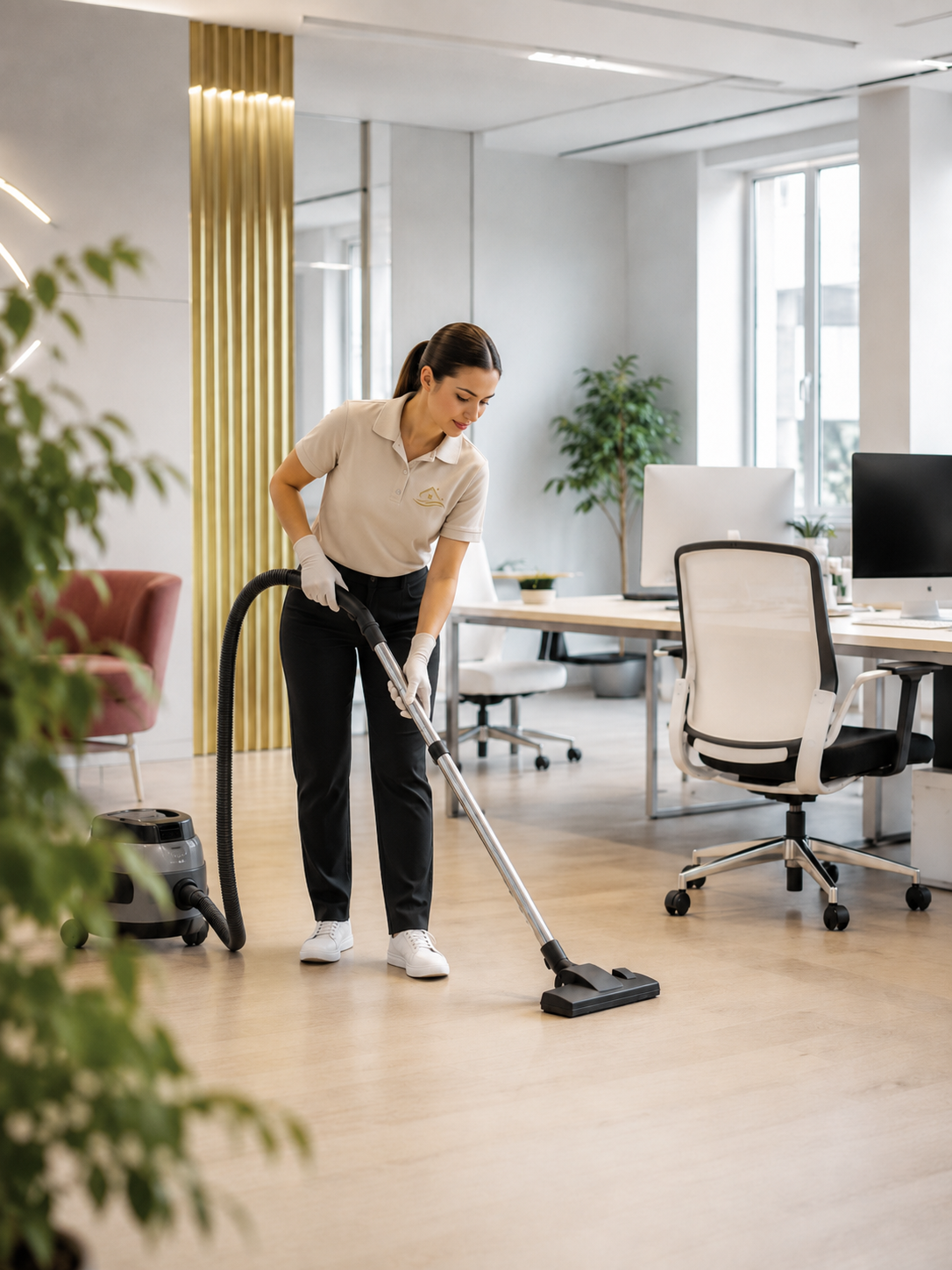 professionele schoonmaak in modern kantoor